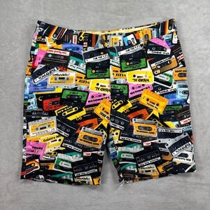 Loudmouth Golf Shorts Men 36 Multicolor Cassette Tape Retro Mixtape Print Casual